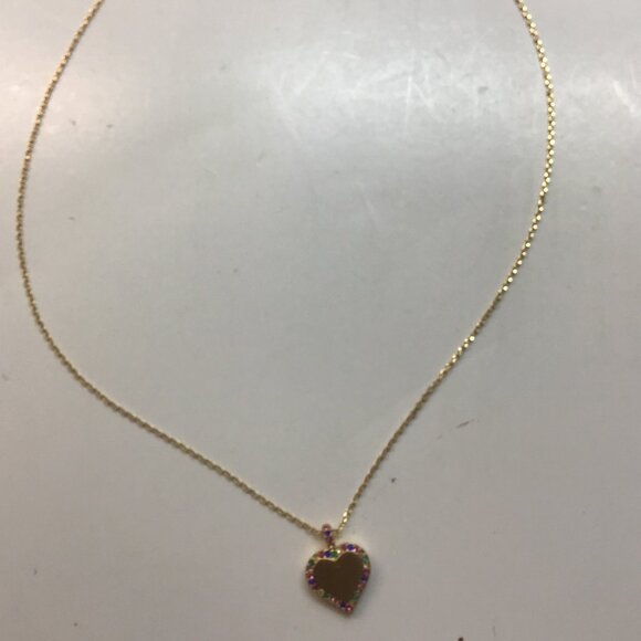 Kate Spade New 1/2" Gold Heart with Rhinestone Trim Necklace - Picture 1 of 3